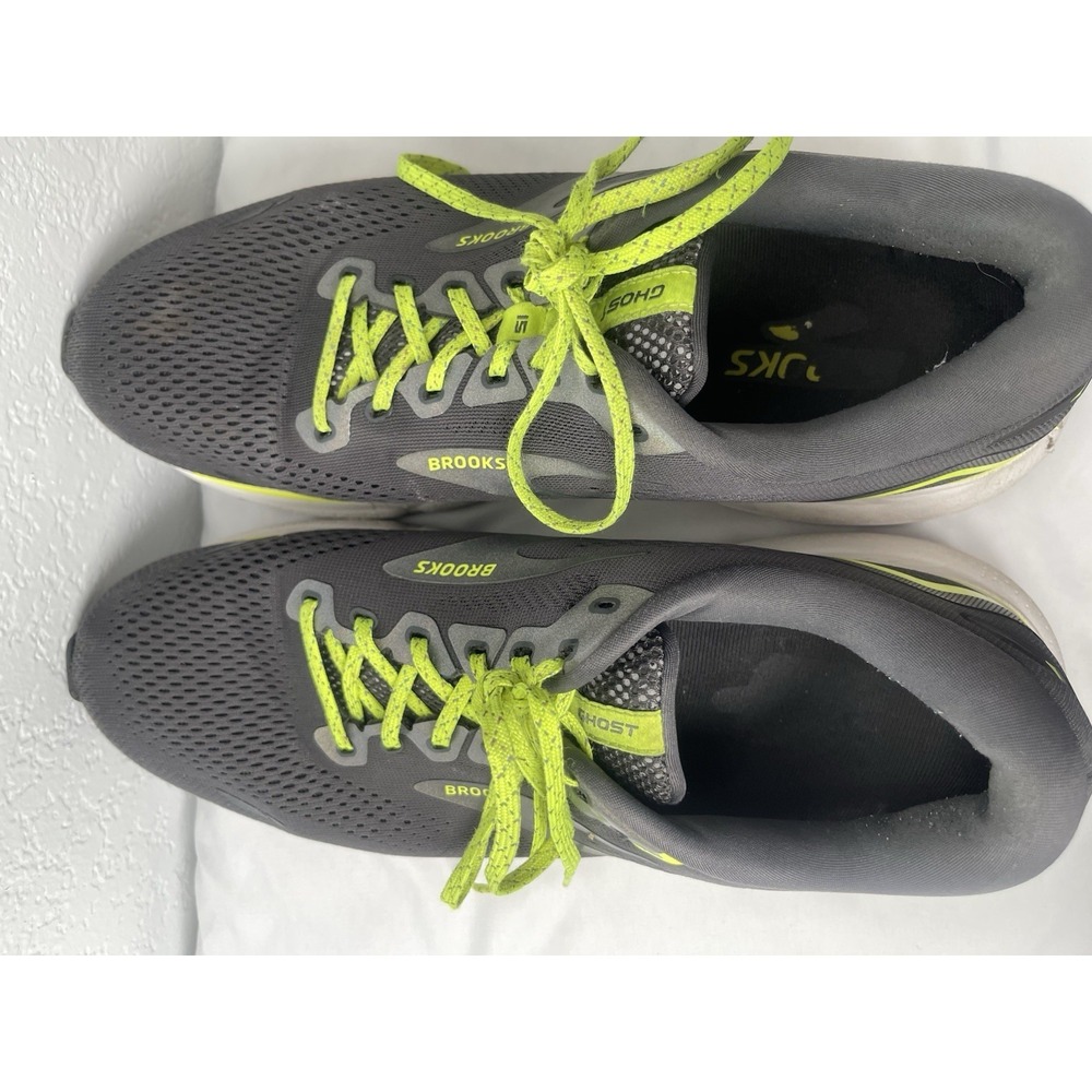 Brooks Ghost 15 Men's 12D Gray /Neon Green Running Athletic Shoes - Picture 9 of 10